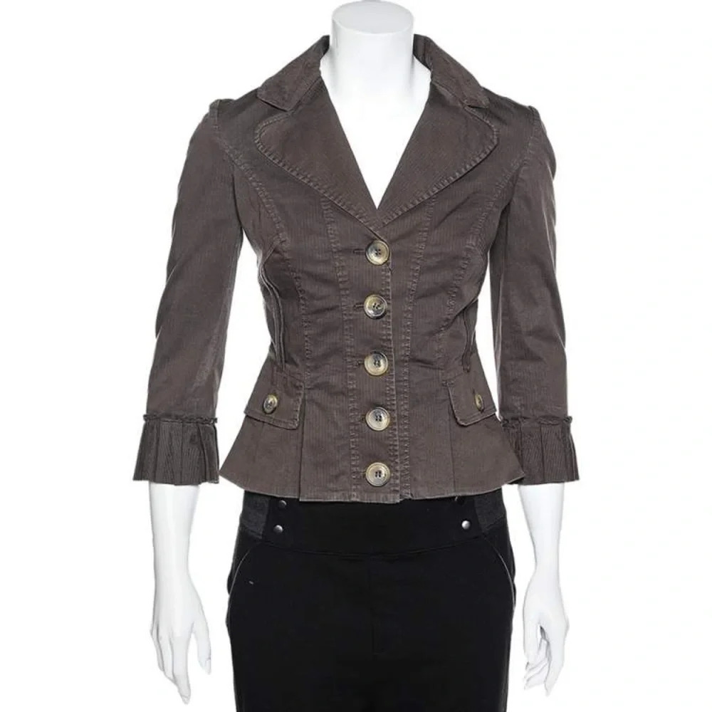 Dolce & Gabana Vintage Brown Textured Trim Button Front Blazer Size 26/SMALL